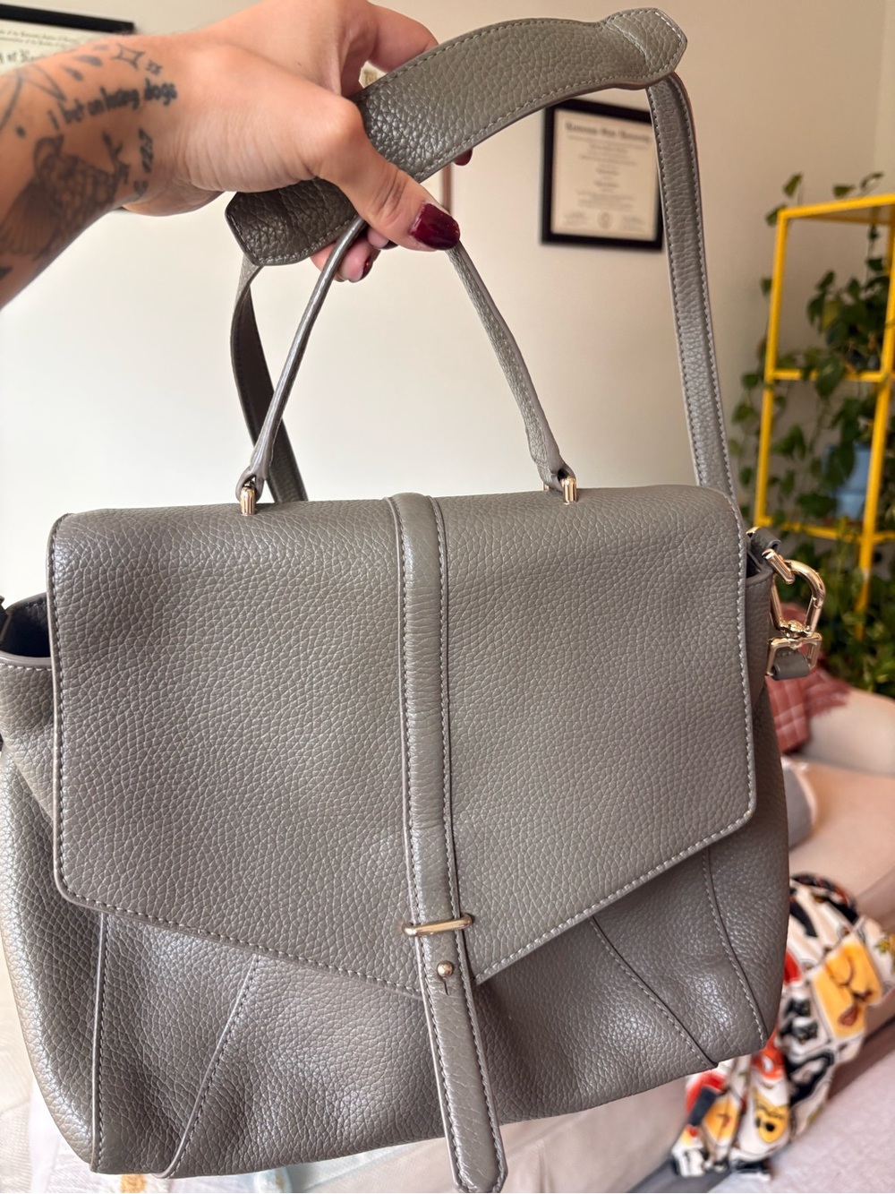 Tory Burch Gray Textured Leather Top-Handle Satchel